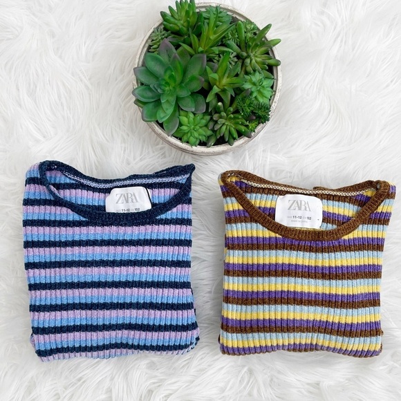 Zara Kids Girls (2) Bundle Striped Crewneck Long Sleeves Sweater Size 11-12 - Picture 1 of 12